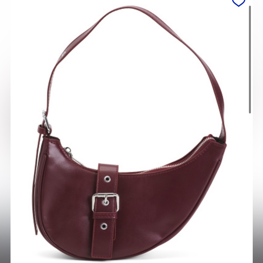 8 Other Reasons Wine Colored Crescent Shoulder Bag with Silver Buckle